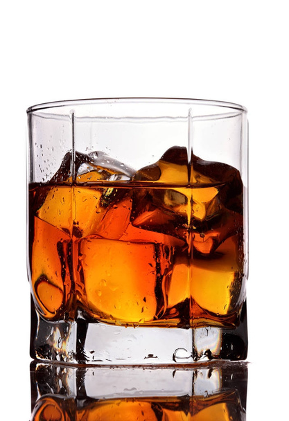Glass of whiskey with ice isolated on white background - Foto, Imagem