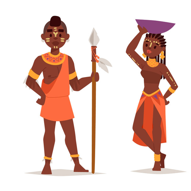 マサイ族アフリカ人民族衣装幸せな人たちのベクトル イラスト. - ベクター画像