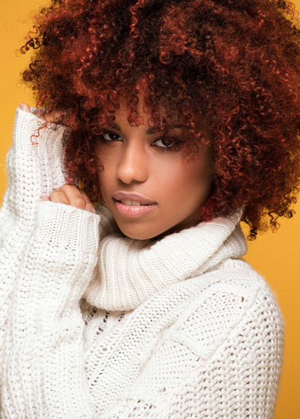 Portrait of beautiful girl with afro hairstyle. - Zdjęcie, obraz