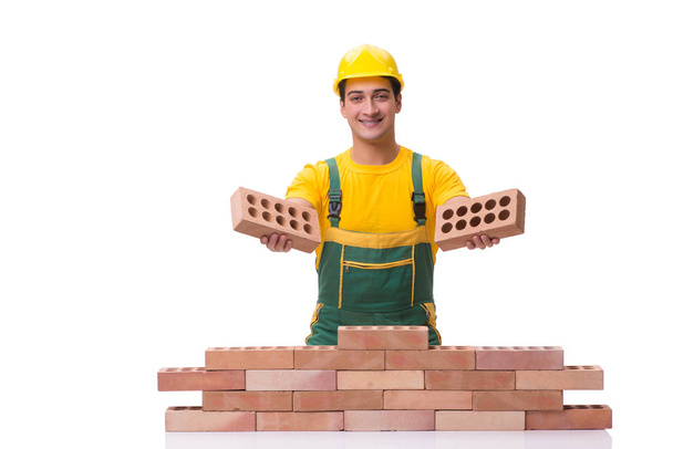 El trabajador de la construcción guapo edificio muro de ladrillo - Foto, Imagen