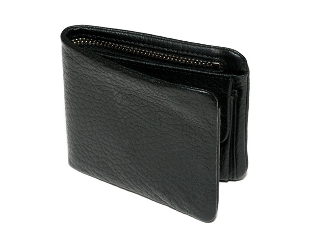 Portemonnaie aus schwarzem Leder isoliert über weißem Hintergrund - Foto, Bild