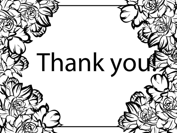 Elegance pattern with tender flowers and thank you inscription - Vector, afbeelding
