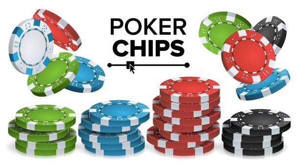 Casino Chips Stacks Vector. 3D realistico. Illustrazione del segno di chip di gioco di poker colorato
. - Vettoriali, immagini
