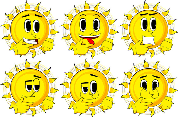 Cartoon Sonne denken oder zeigen auf seine linke Seite. - Vektor, Bild