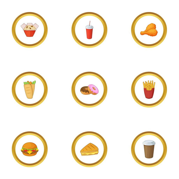 Unhealthy food icons set, cartoon style - Vecteur, image