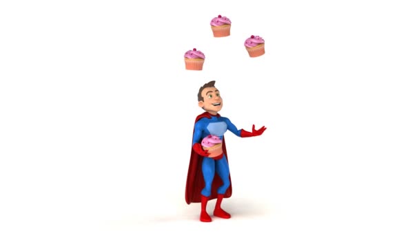 Super héroe haciendo malabares con cupcakes
  - Imágenes, Vídeo