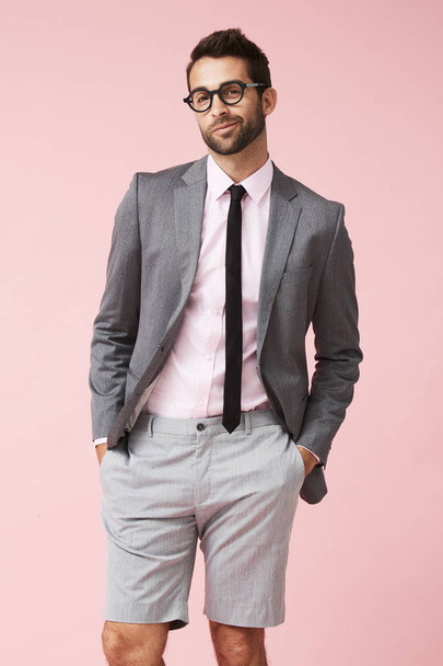 Happy guy in suit and shorts - Foto, Imagem