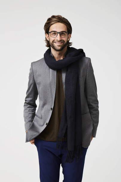 Handsome man in glasses and scarf - Фото, изображение