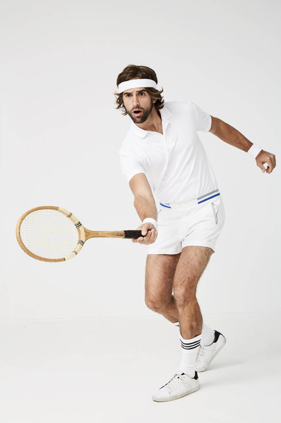 Tennis player ready to hit with racket - Φωτογραφία, εικόνα