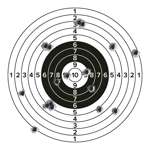 Target Gun With Bullet Holes Vector. Classic Paper Shooting Target Illustration. Holes In Target. For Sport, Hunters, Military, Police, Illustration - Vector, Image