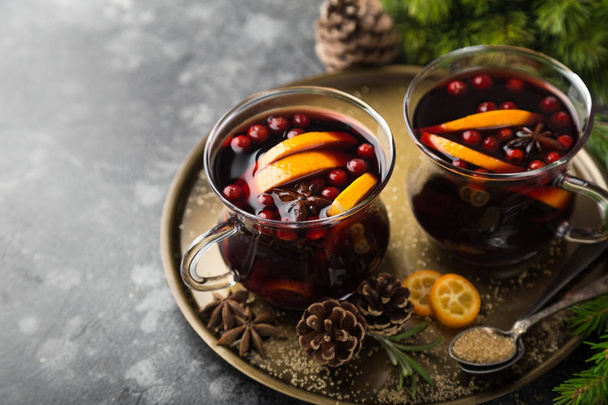 spicy mulled wine in glass cups for Christmas - Photo, Image