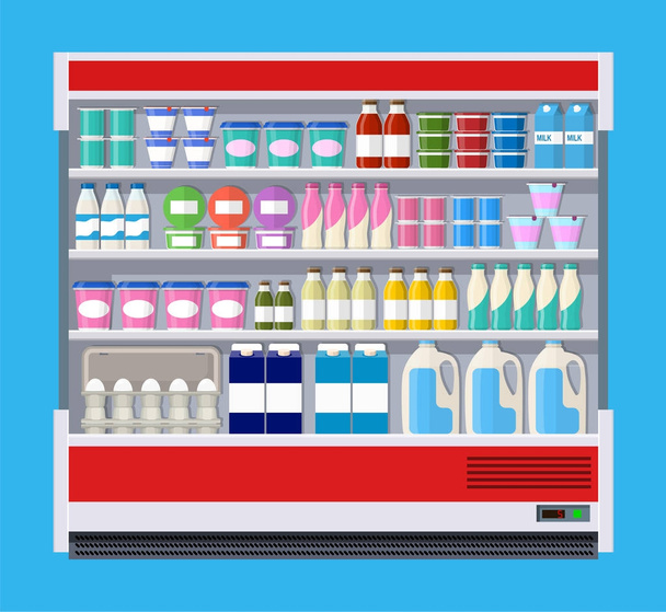 Showcase fridge for cooling dairy products. - Vector, Image