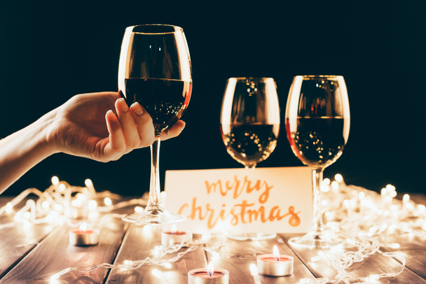 Wineglasses and christmas decorations - Photo, Image