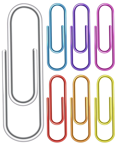 Paper clips in seven different colors - Vector, Image