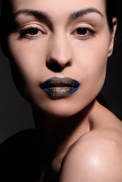 woman with glitter lips - Фото, зображення