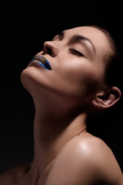 beautiful woman with glitter lips - Foto, Imagem