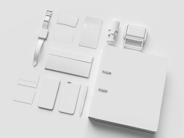 White Stationery & Branding Mockup . Office supplies, Gadgets. 3D illustration - Fotó, kép