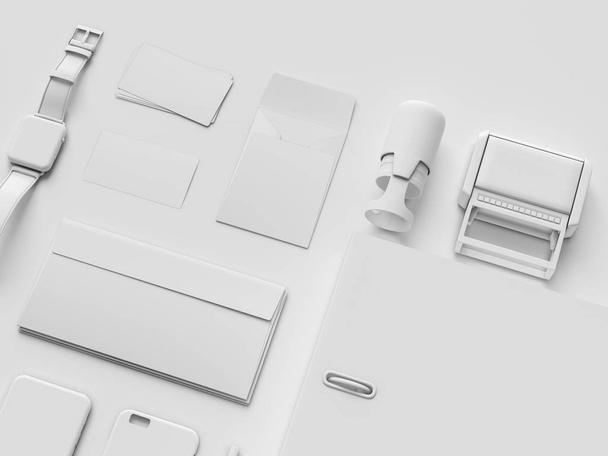 White Stationery & Branding Mockup . Office supplies, Gadgets. 3D illustration - Фото, зображення