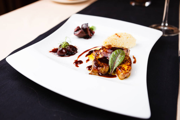 Fried foie gras with cherry sauce - Photo, Image