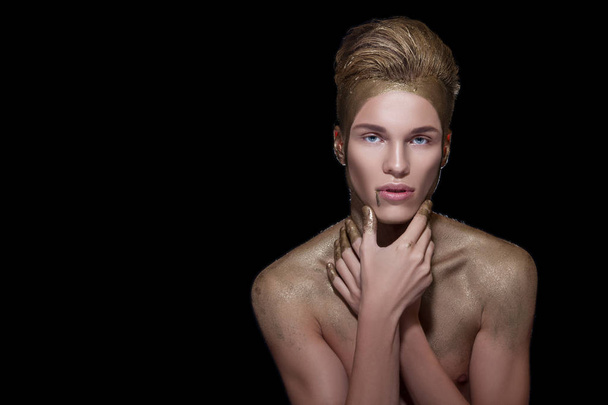 Man with colored golden head and shoulders  - Foto, afbeelding