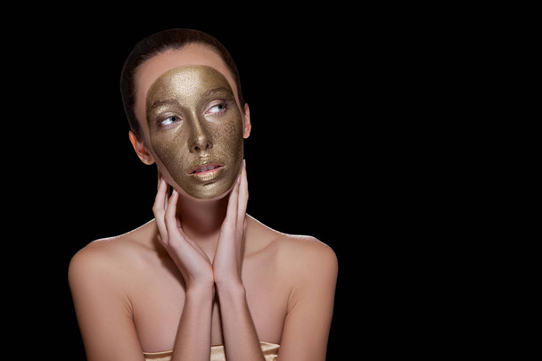 woman with colored golden face - Φωτογραφία, εικόνα