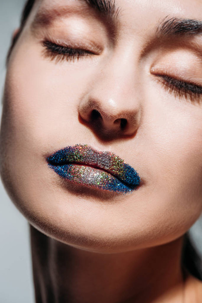young woman with glitter lips - Photo, Image