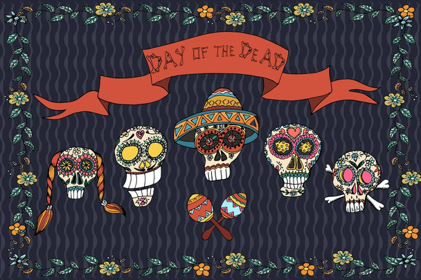  Affiche du jour mexicain des morts. Illustration vectorielle dessinée main
  - Vecteur, image