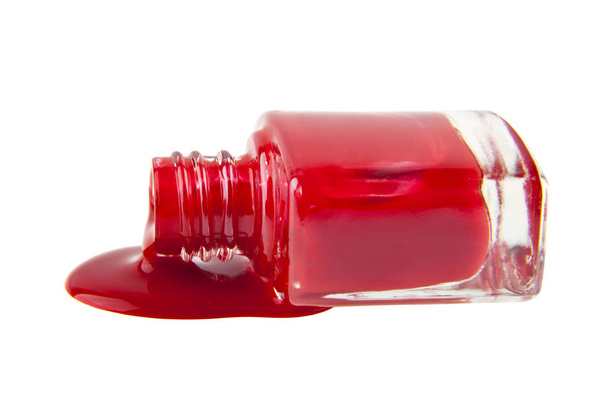 Bottle with red nail polish isolated on white background - Photo, image