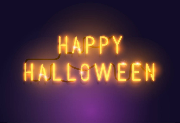 Brillante Neón Feliz signo de Halloween
 - Vector, imagen
