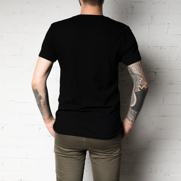 man in blank black t-shirt - Photo, Image