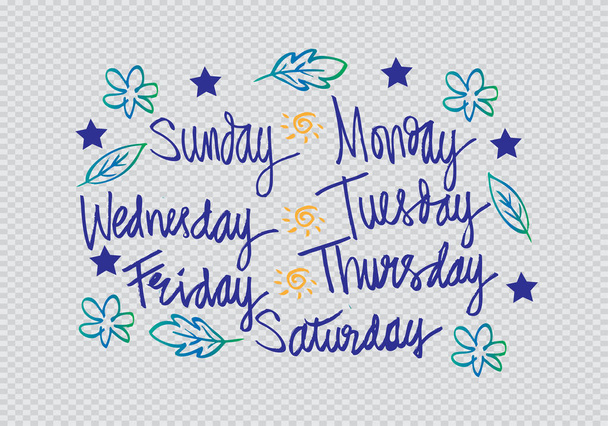 Рукописні дні тижня понеділок, вівторок, середа, четвер, п'ятниця, субота, неділя
 - Фото, зображення