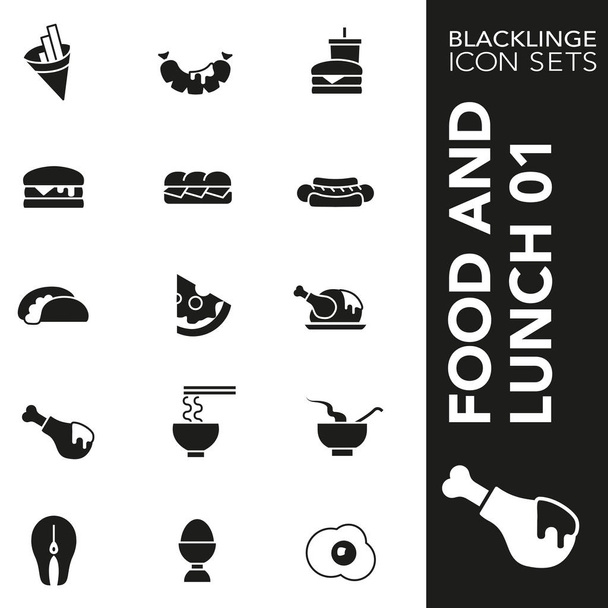 Blacklinge voedsel en Lunch 01 zwart en wit pictogramseries - Vector, afbeelding