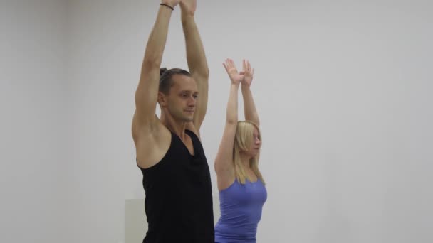Yoga class multi racial group exercising healthy lifestyle in fitness studio yoga asanas - Footage, Video