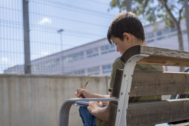 Portrait of a teenager boy sitting doing his homework - Valokuva, kuva