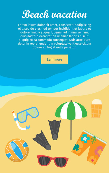 Beach Vacation Banner. Things Necessary for Rest. - Vector, Image