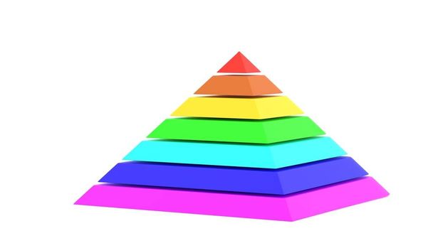 Pyramide quadratische Karte Regenbogen Farbe 3D-Illustration - Foto, Bild