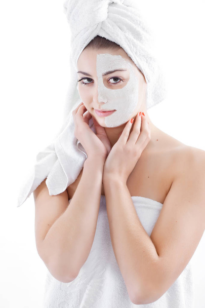  Spa woman isolated - clean skin with mask - Foto, Bild