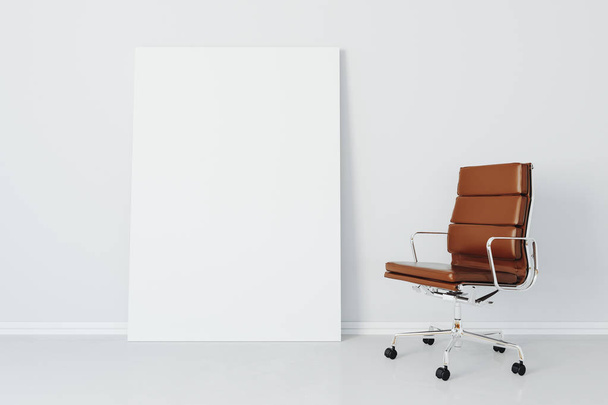 3d armchair and blank white frame canvas - Foto, Imagen