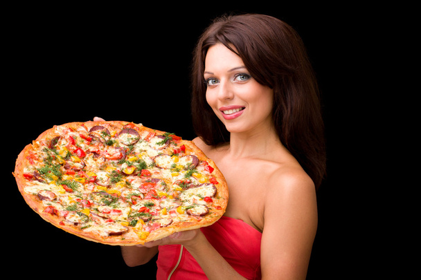 young woman with pizza - Foto, imagen