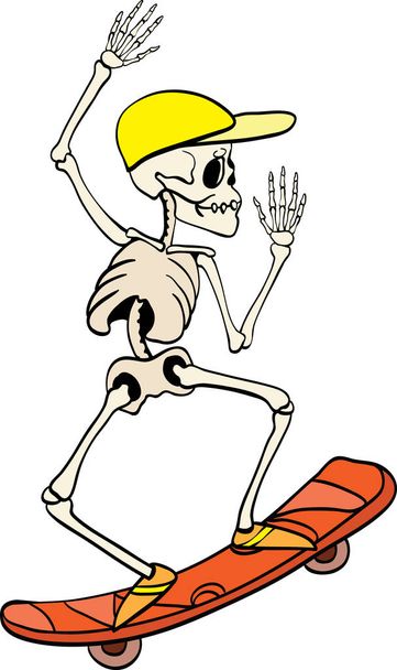 Vector skelet rijden op een skateboard Haloween ontwerp element illustratie. Ideaal voor griezelig leuke party thema cadeaus, geschenkverpakking. verpakking. - Vector, afbeelding