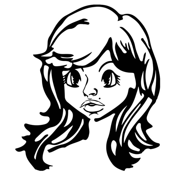 nice woman head. black and white painting - Vector, Image