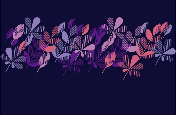 otoño hoja caída geometría moderno motivo en color vivo brillante. ilustración vectorial para el diseño de superficies. noche violeta chic color encabezado plantilla con hojas
. - Vector, Imagen