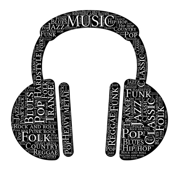 Words cloud of Music, headphones shape. - Vector, Image