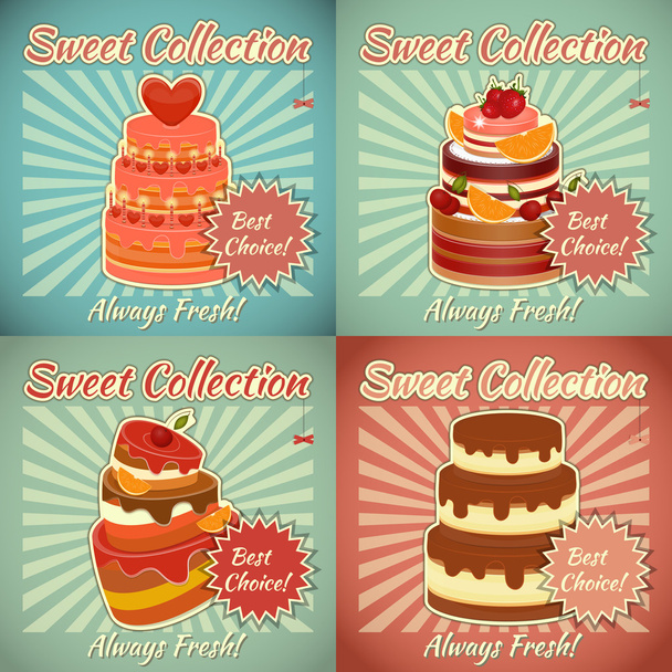Set of Retro Cards with Cake - Vetor, Imagem