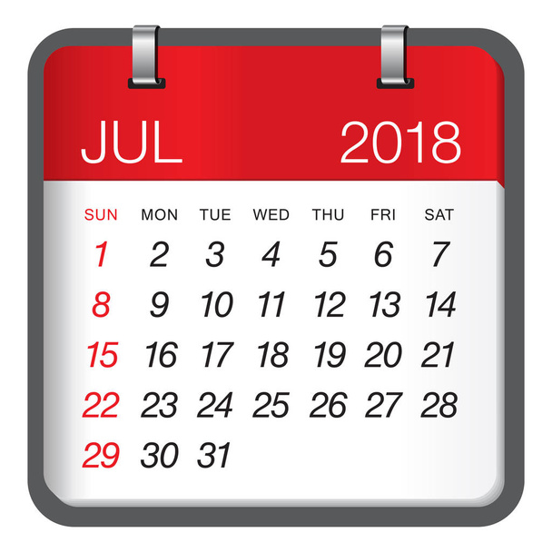 Července 2018 kalendář vektorové ilustrace - Vektor, obrázek