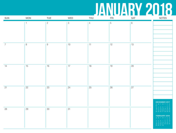 Ilustração do vetor planejador calendário de janeiro de 2018
 - Vetor, Imagem