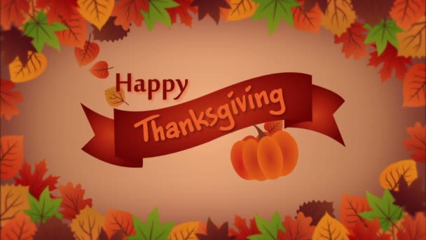 Thanksgiving greeting card with falling leafes and pumpkin - Footage, Video
