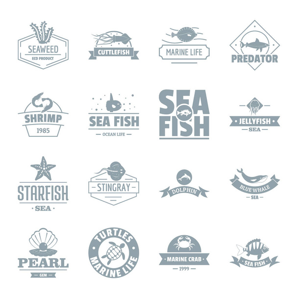 Ryby morskie logo zestaw ikon, prosty styl - Wektor, obraz