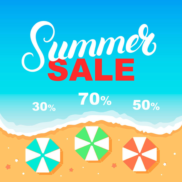 Summer Sale banner design template. Sea, beach, umbrellas. - Wektor, obraz