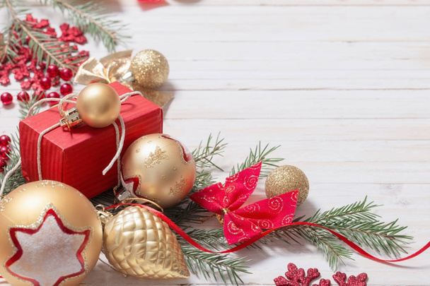 Christmas decoration on white wooden background  - Foto, Imagen